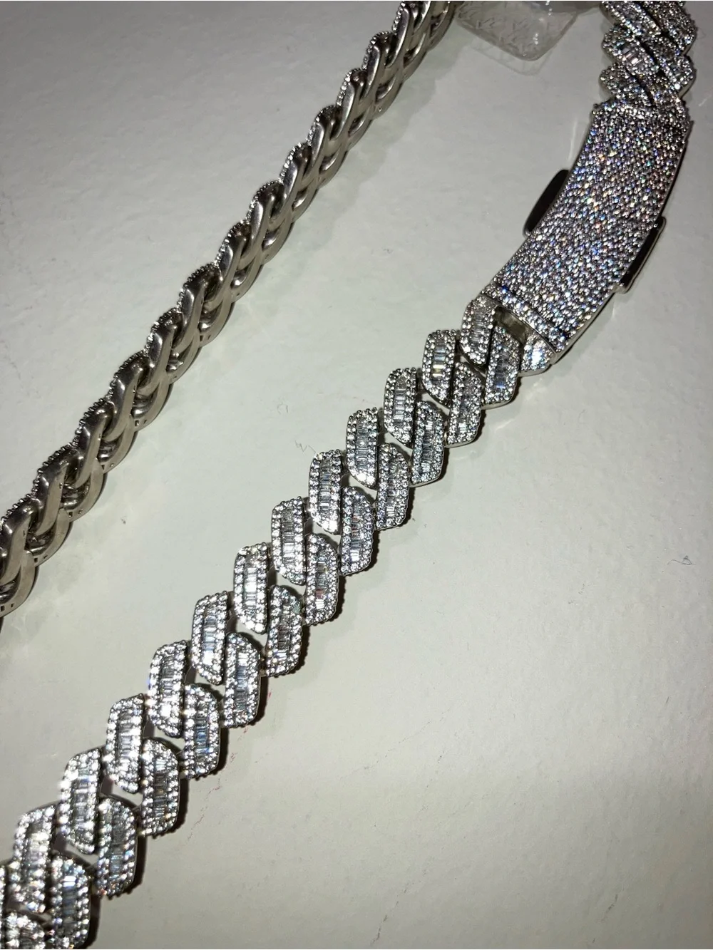 Baguettes with small lab diamond Cuban link Chain Necklace - Men